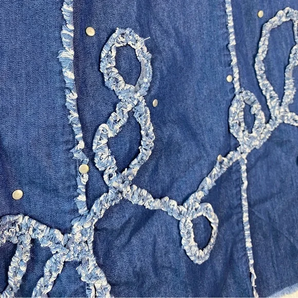 Reba Womens Denim Midi Skirt M Cowgirl Boho Festival Studded Pull On Cottagecore - Picture 4 of 9